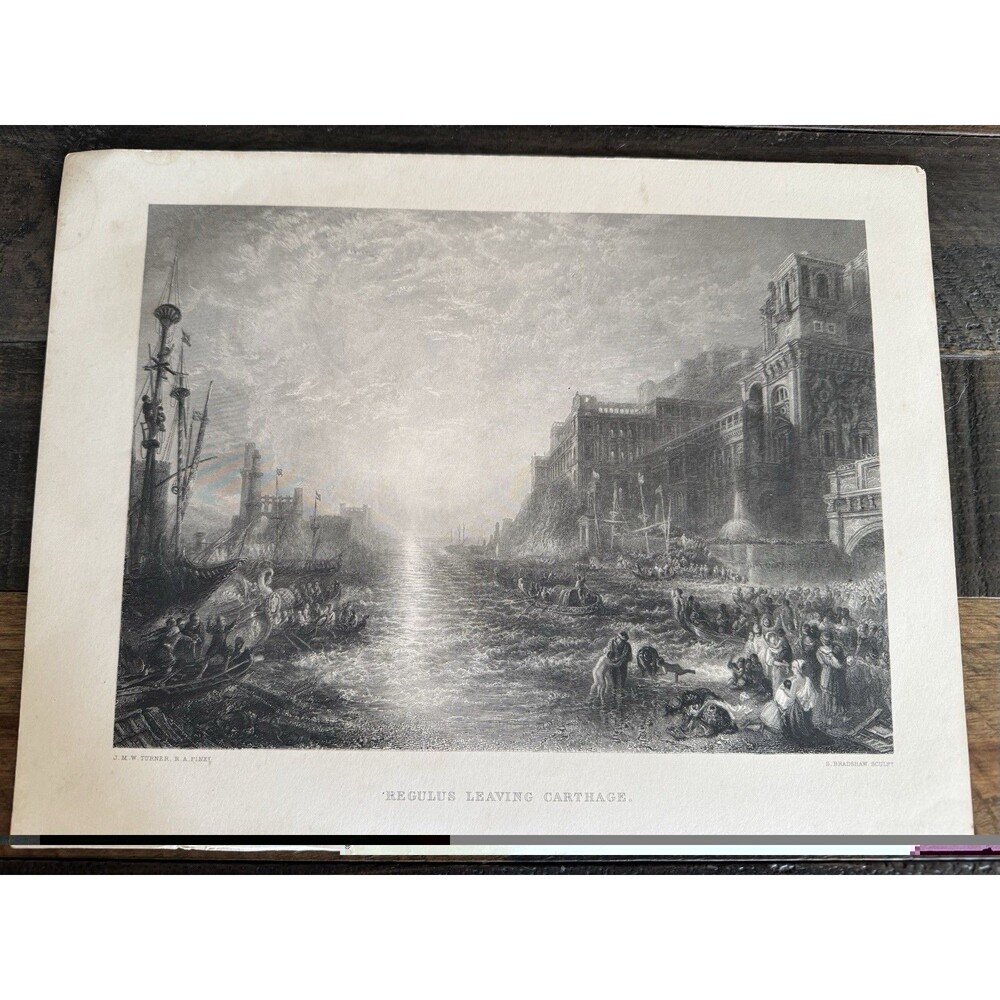 Antique 19th C JMW Turner Regulus Leaving Carthage Steel Engraving Bradshaw